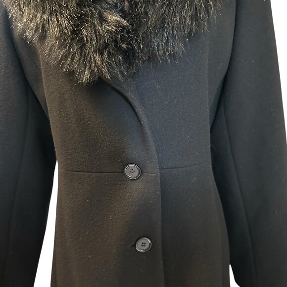 Outbrook 100% Wool Jacket Faux Fur Shawl Collar SZ M 8-10 Black Overcoat Preppy - Picture 4 of 12